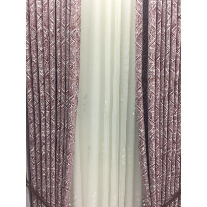 2PCS Modern Window Curtains Maroon Patterned Measuring 2M+2M With A 1Pc Sheer 3M. Ideal For Living Room/bedroom/dining Room/study Room/home Office (exclusive Sheer). With White Plastic Eyelets