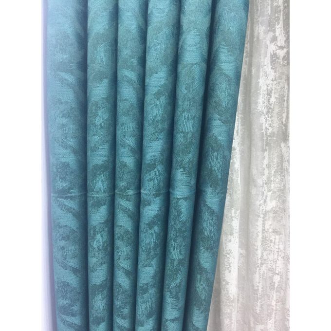 2PCS Modern Window Curtains Emotive Green Patterned Measuring 2M+2M With A 1Pc Sheer 3M. Ideal For Living Room/bedroom/dining Room/study Room/home Office (exclusive Sheer). With White Plastic Eyelets