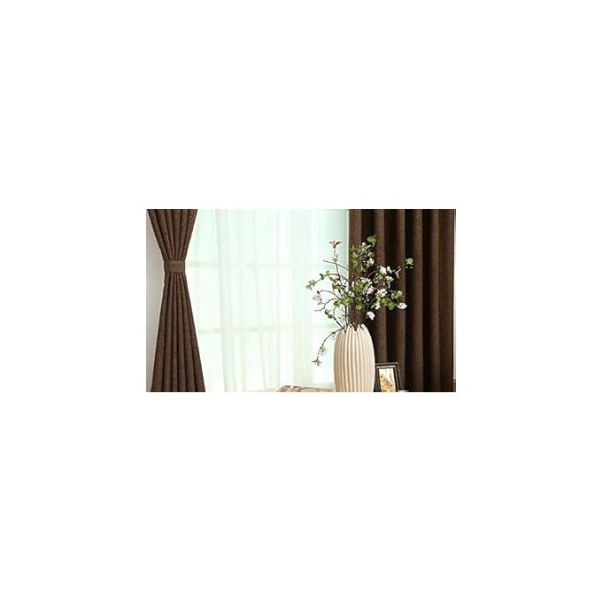 Brown CURTAINS 2Pcs (1.5m Each) Each 2M WHITE SHEER with FREE 2m single Curtain Rod – Elegant Window Drapes for Living Room & Bedroom