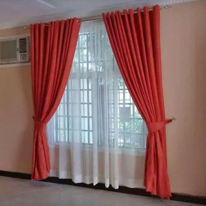 Orange CURTAINS 2Pcs (1.5m Each) Each 2M WHITE SHEER With FREE 2m Single Curtain Rod – Elegant Window Drapes For Living Room & Bedroom