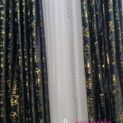 BLACK  blackout VELVET curtain comes in panels of 2pcs  CURTAIN 3M(1.5M+1.5M) and 2m sheer,Both curtain and sheer have eyelet header design and they are long enough to cover your window,with  the height of 225cm.