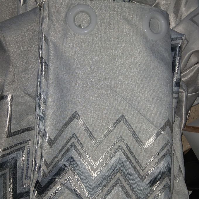 2Pcs Heavy Blackout Zigzag Patterns and Eyelet Header (1.5M Each) with White Heavy Sheer with Rod Pocket Header (2M)