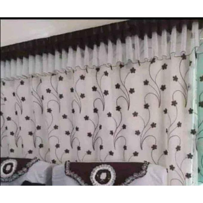 2PCS BLACK CURTAIN 3M(1.5m each)+ 2M FREE floral SHEER ELEGANT LIVING ROOM