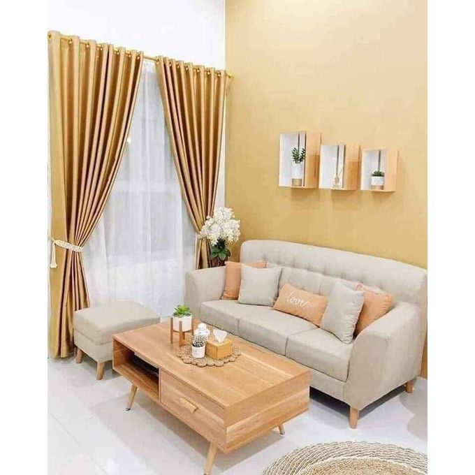 Beige Curtains 2Pcs 1.5M Each And  1pc White Light Sheer+ Free Magnetic  Tieback