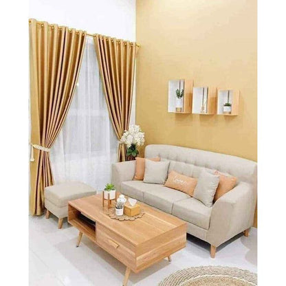 Beige Curtains 2Pcs 1.5M Each And  1pc White Light Sheer+ Free Magnetic  Tieback