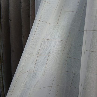 2Pcs Heavy Blackout Patterned Curtain and Eyelet Header (1.5m Each) with White Heavy Sheer with Eyelet Header(2m)