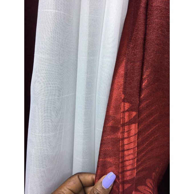 2PCS Modern Window Curtains Red Patterned Measuring 2M+2M With A 1Pc Sheer 3M. Ideal For Living Room/bedroom/dining Room/study Room/home Office (exclusive Sheer). With White Plastic Eyelets