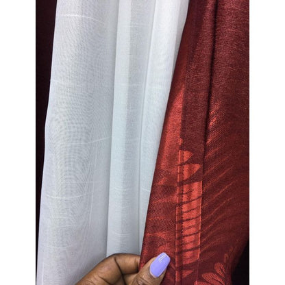 2PCS Modern Window Curtains Red Patterned Measuring 2M+2M With A 1Pc Sheer 3M. Ideal For Living Room/bedroom/dining Room/study Room/home Office (exclusive Sheer). With White Plastic Eyelets
