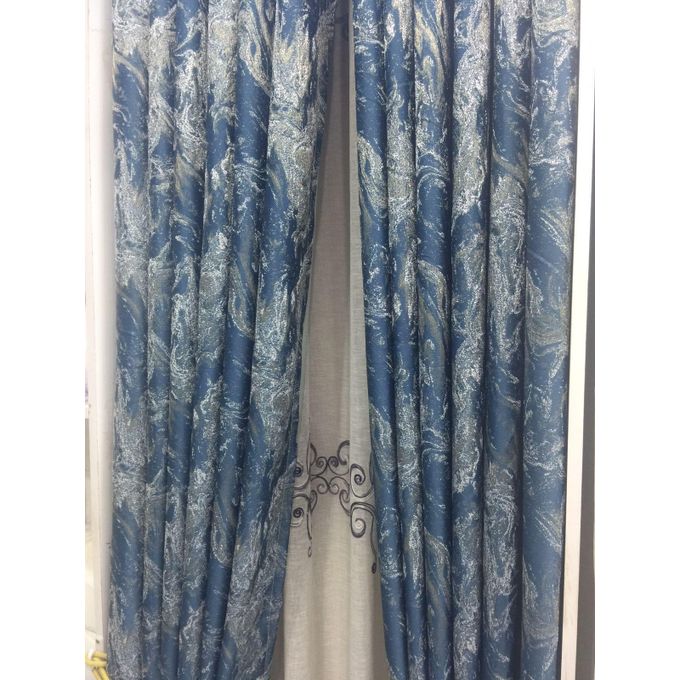 2PCS Modern Window Curtains Turquoise Blue Patterned Measuring 2M+2M With A 1Pc Sheer 3M. Ideal For Living Room/bedroom/dining Room/study Room/home Office (exclusive Sheer). With White Plastic Eyelets