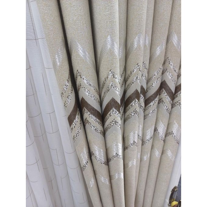 Two Pcs Heavy Blackout Patterned Curtain and Eyelet Header (2m Each) with White Heav Sheer with Rod Pocket Header(3m).