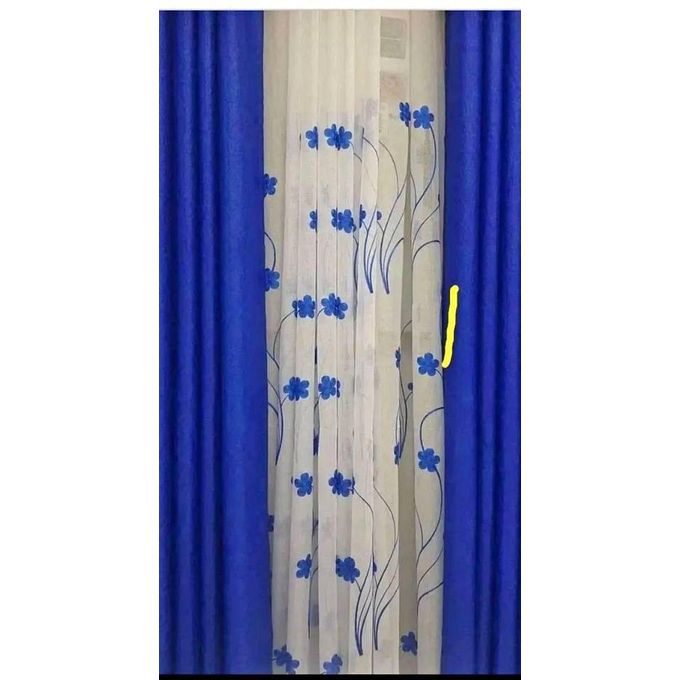 2PCS ROYAL BLUE CURTAIN 3M(1.5m each)+ 2M FREE floral SHEER ELEGANT LIVING ROOM