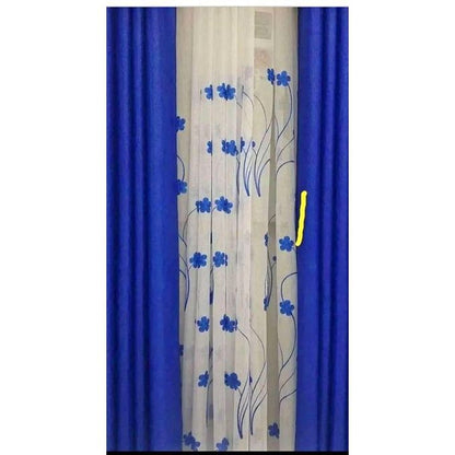 2PCS ROYAL BLUE CURTAIN 3M(1.5m each)+ 2M FREE floral SHEER ELEGANT LIVING ROOM
