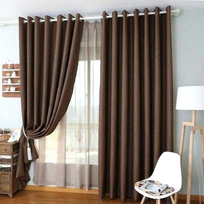 2Pcs (2M Each) Brown Window Curtains For Living Room  + FREE 3M White SHEER