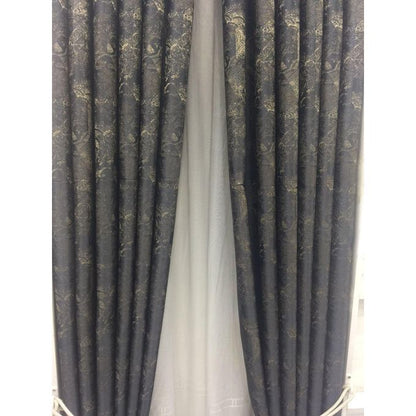 2PCS Modern Window Curtains Black And Gold Patterned Measuring 2M+2M With A 1Pc Sheer 3M. Ideal For Living Room/bedroom/dining Room/study Room/home Office (exclusive Sheer). With White Plastic Eyelets