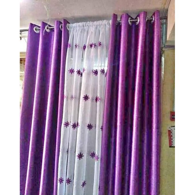 2PCS PURPLE CURTAIN 3M(1.5m each)+ 2M FREE floral SHEER ELEGANT LIVING ROOM
