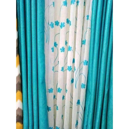 2PCS TURQUOISE BLUE CURTAIN 3M(1.5m each)+ 2M FREE floral SHEER ELEGANT LIVING ROOM