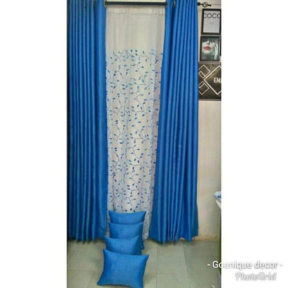 2PCS SKY BLUE CURTAIN 3M(1.5m each)+ 2M FREE floral SHEER ELEGANT LIVING ROOM