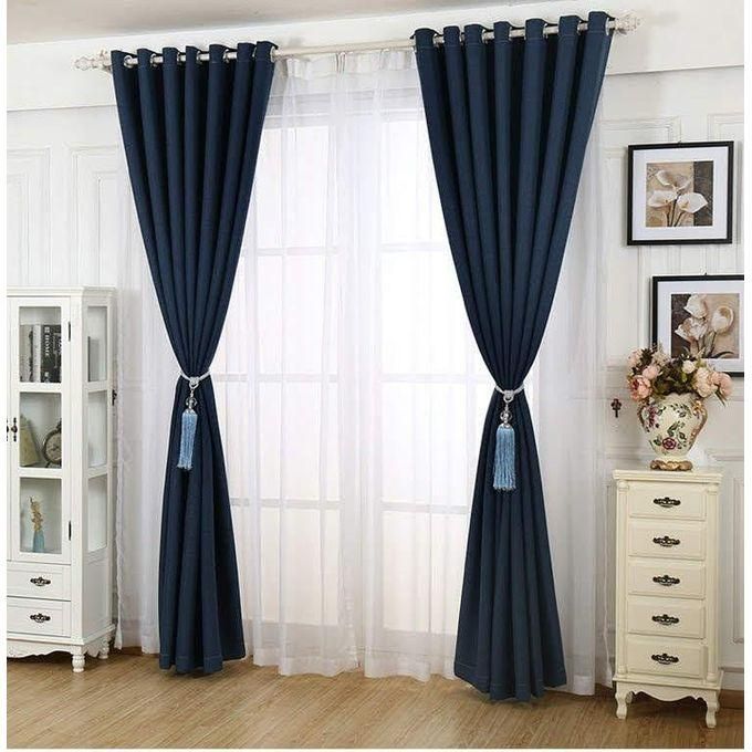 Navy Blue Curtain 2Pcs (1.5m)each 2M White sheer For living room window and door.