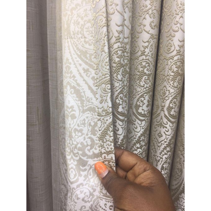 2PCS Modern Window Curtains Beige Patterned Measuring 2M+2M With A 1Pc Sheer 3M. Ideal For Living Room/bedroom/dining Room/study Room/home Office (exclusive Sheer). With White Plastic Eyelets