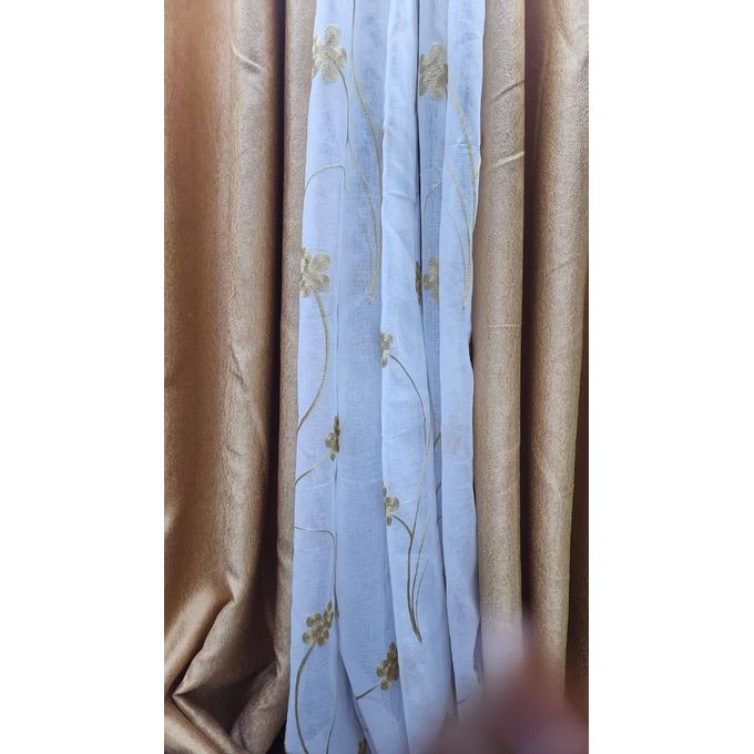 2Pcs BEIGE  Curtains 3M (1.5M +1.5M) + 1Pc FREE FROLRAL SHEER (2M) window with a length of 1.5 meters  is best served by a 3-meter curtain.