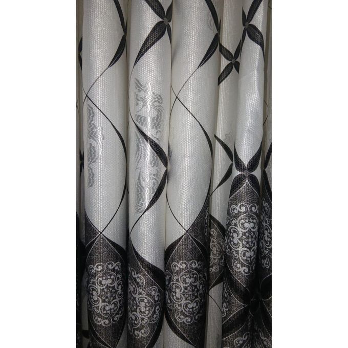 2Pcs Heavy Blackout Patterned Curtain and Eyelet Header (1.5M Each) with Matching Embroidered White Heavy Sheer with Rod Pocket Header (2M)