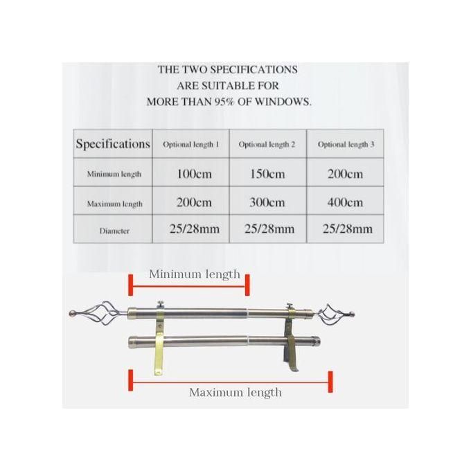 DURABLE 2M SILVER DOUBLE adjustable Curtain Rod