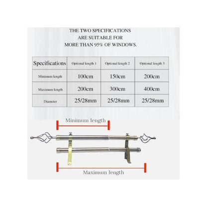 DURABLE 2M SILVER DOUBLE adjustable Curtain Rod
