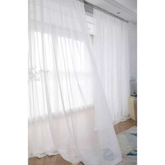 White CURTAINS 2Pcs (1.5m Each) Each 2M WHITE SHEER With FREE 2m Single Curtain Rod – Elegant Window Drapes For Living Room & Bedroom