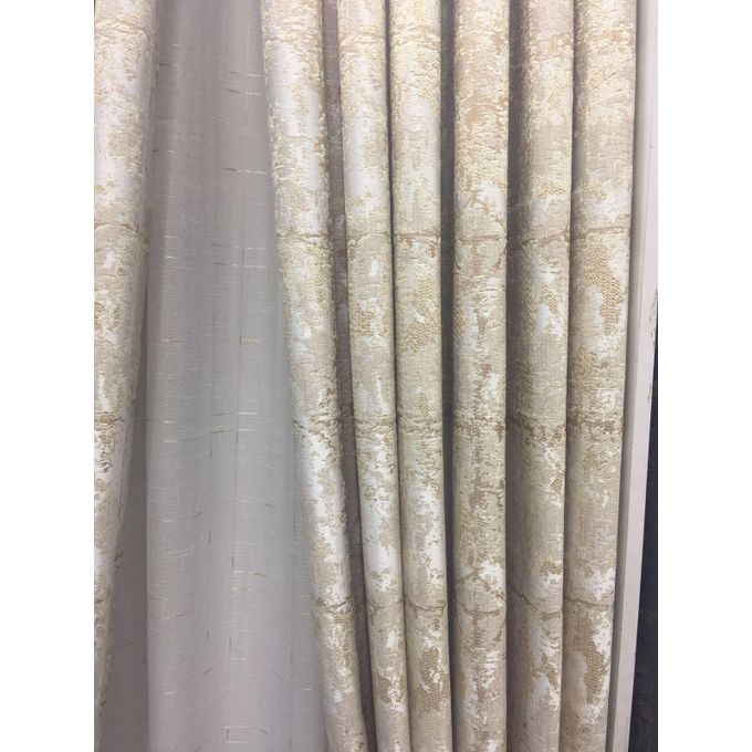 2PCS Modern Window Curtains Beige Patterned Measuring 2M+2M With A 1Pc Sheer 3M. Ideal For Living Room/bedroom/dining Room/study Room/home Office (exclusive Sheer). With White Plastic Eyelets