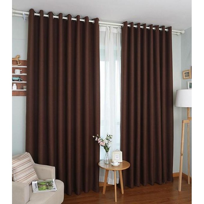 2Pcs (2M Each) Brown Window Curtains For Living Room  + FREE 3M White SHEER