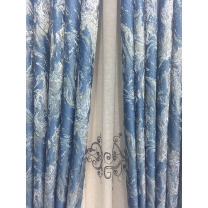2Pcs OF Complete Window Treatment Solution Blue Backout Floral Curtain with eyelet header with white Sheer with rod pocket header