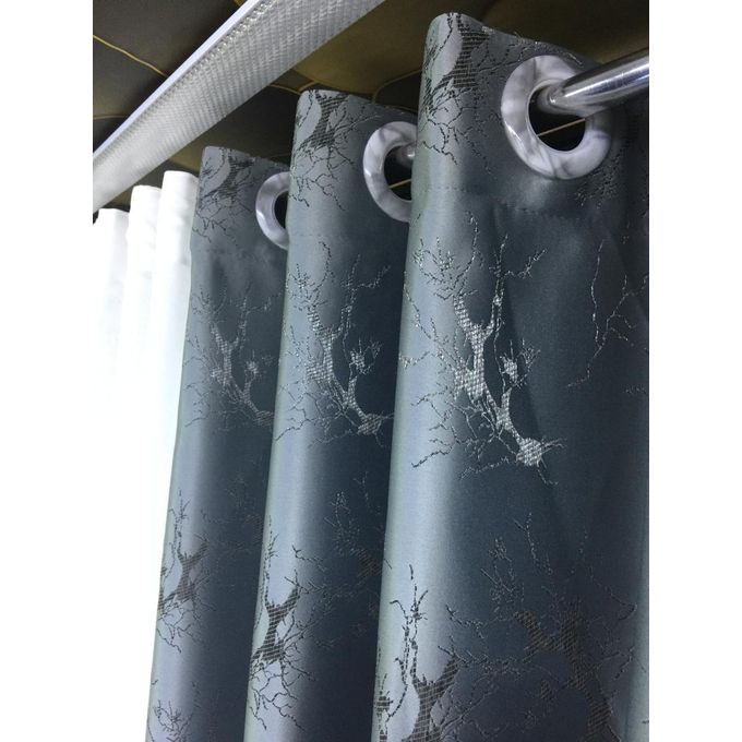 2PCs Heavy Dark Grey Curtain 2m+2M With  Heavy Sheer 3M. With Curtain and Sheer Height of 2.25M. Both Have Eyelet Headers.