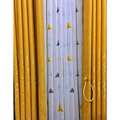 2PCS MUSTARD YELLOW  CURTAIN 3M(1.5m each)+ 2M FREE floral SHEER ELEGANT LIVING ROOM