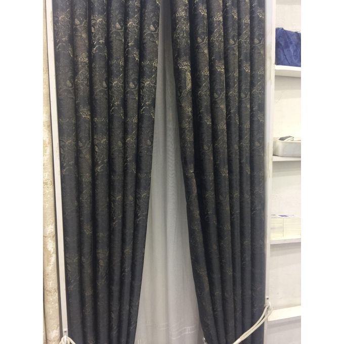 2PCS Modern Window Curtains Black And Gold Patterned Measuring 2M+2M With A 1Pc Sheer 3M. Ideal For Living Room/bedroom/dining Room/study Room/home Office (exclusive Sheer). With White Plastic Eyelets