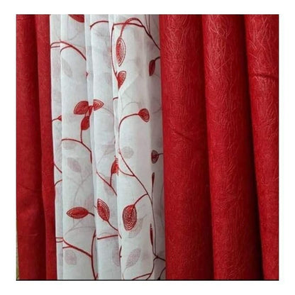 2PCS RED CURTAIN 3M(1.5m each)+ 2M FREE floral SHEER ELEGANT LIVING ROOM