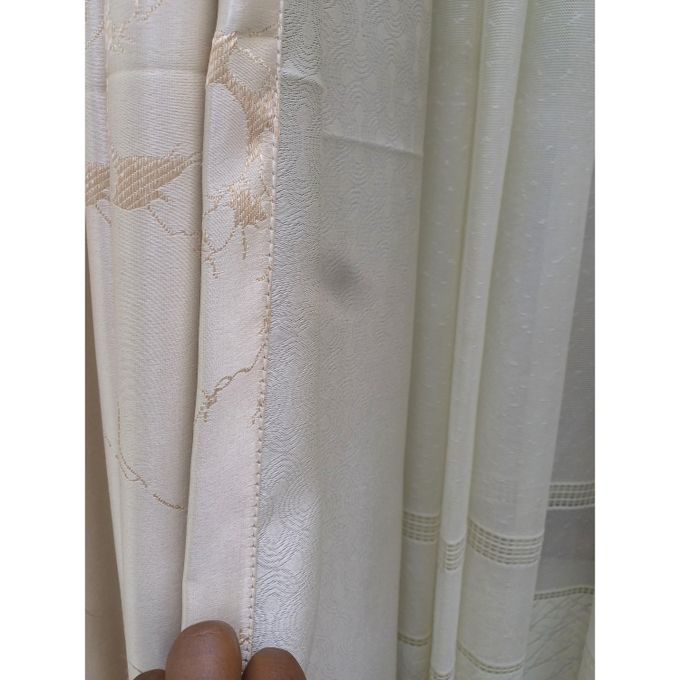 2PCS Modern Window Curtains Beige With Patterns Measuring 2M+2M With A 1Pc Sheer 3M. Ideal For Living Room/bedroom/dining Room/study Room/home Office (exclusive Sheer). With White Plastic Eyelets
