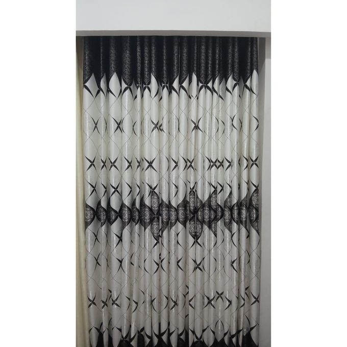 2Pcs Heavy Blackout Patterned Curtain and Eyelet Header (1.5m Each) with White Heavy Matching Embroidered Sheer with Rod Pocket Header(2m)
