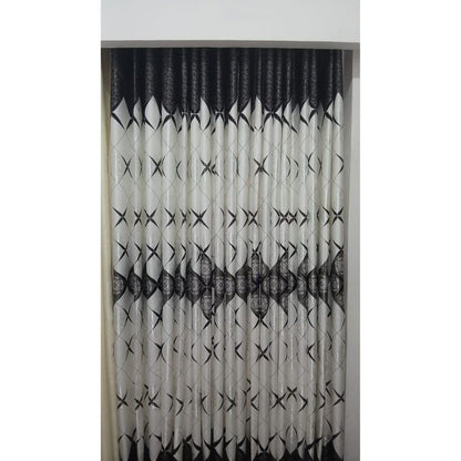 2Pcs Heavy Blackout Patterned Curtain and Eyelet Header (1.5m Each) with White Heavy Matching Embroidered Sheer with Rod Pocket Header(2m)