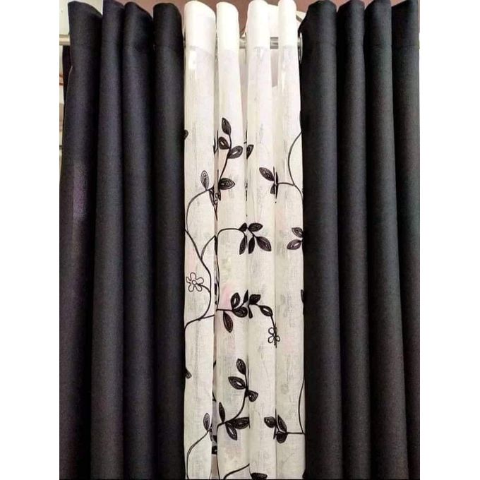 2Pc Black Curtain Measuring 3M Long (150CM+150CM) + FREE SHEER Measuring 200CM. Height Of Curtains And Sheer = 225CM.