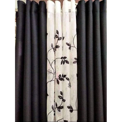 2Pc Black Curtain Measuring 3M Long (150CM+150CM) + FREE SHEER Measuring 200CM. Height Of Curtains And Sheer = 225CM.