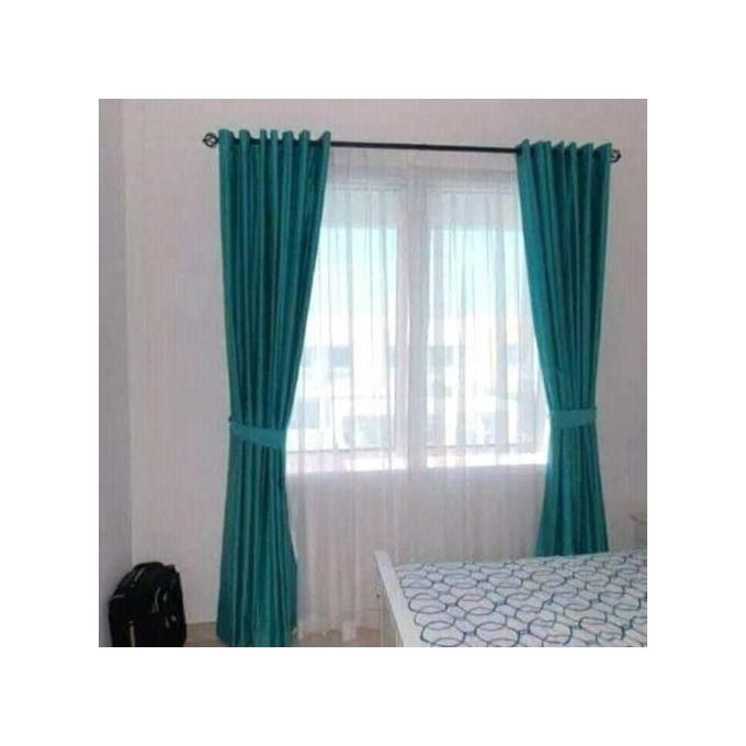 Turquoise Curtain 2Pcs (1.5m)each 2M White sheer For living room window and door.