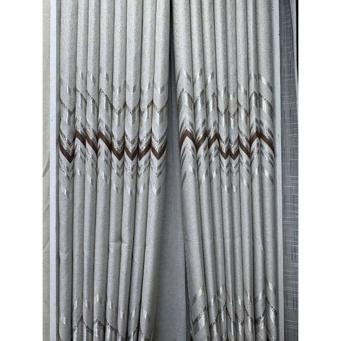 2pcs Heavy Blackout Curtains Zigzag Patterns and Eyelet Header (1.5M Each) With White Heavy Sheer with Rod Pocket Header (2M)