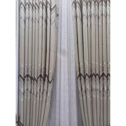 2Pcs Heavy Blackout Patterned Curtain and Eyelet Header (1.5M Each) With White Heavy Sheer with Rod Pocket Header (2M).