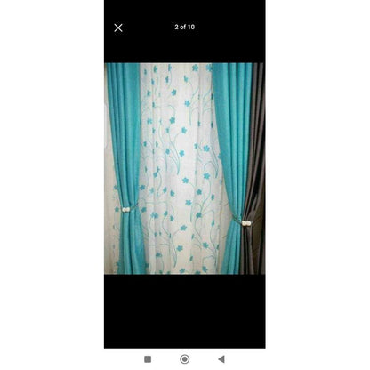 2PCS TURQUOISE BLUE CURTAIN 3M(1.5m each)+ 2M FREE floral SHEER ELEGANT LIVING ROOM