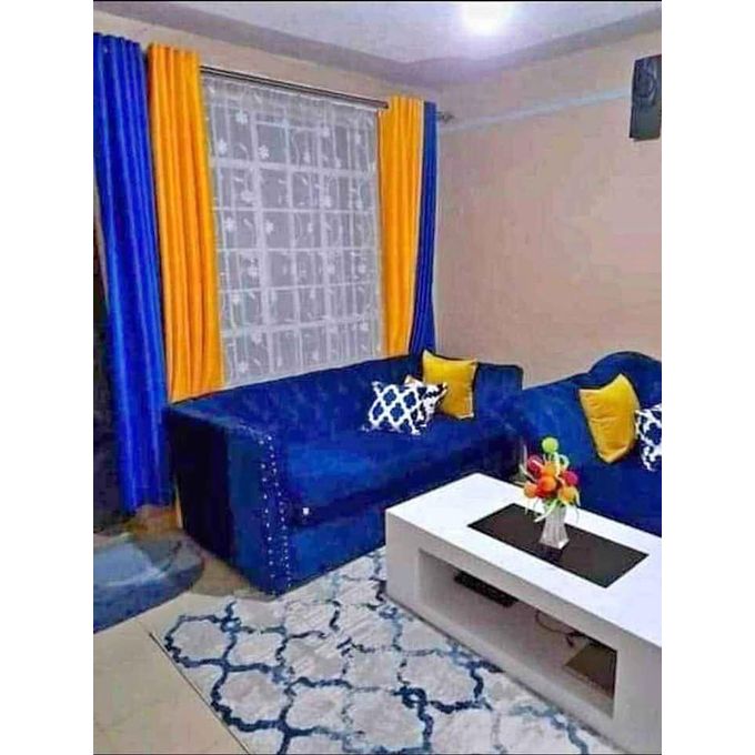 2PCS ROYAL BLUE CURTAIN 3M(1.5m each)+ 2M FREE floral SHEER ELEGANT LIVING ROOM