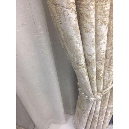 2PCS Modern Window Curtains Beige Patterned Measuring 2M+2M With A 1Pc Sheer 3M. Ideal For Living Room/bedroom/dining Room/study Room/home Office (exclusive Sheer). With White Plastic Eyelets