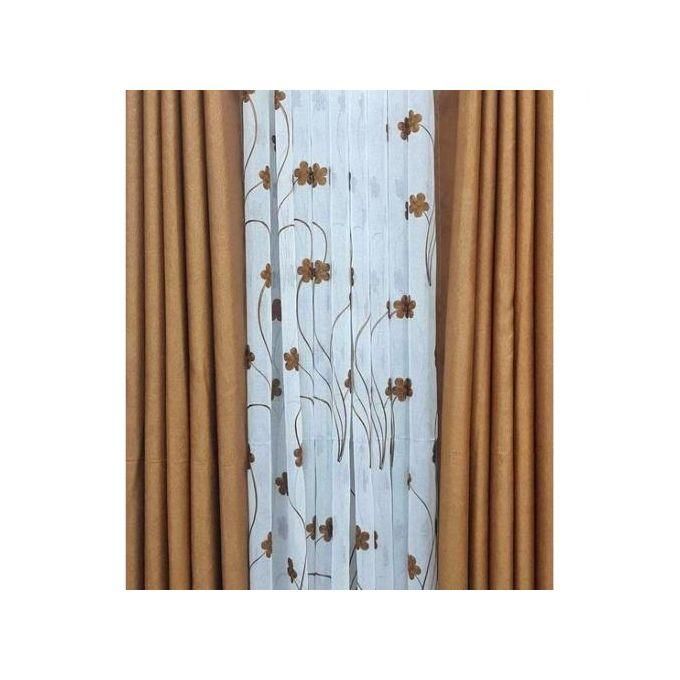 Beige Curtain 2Pcs (1.5m)each 2M White sheer For living room window and door