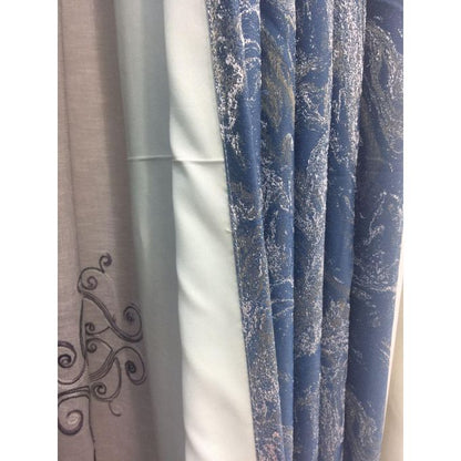 2Pcs OF Complete Window Treatment Solution Blue Backout Floral Curtain with eyelet header with white Sheer with rod pocket header