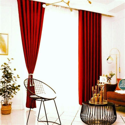 2PCS RED CURTAIN 3M(1.5m each)+ 2M FREE floral SHEER ELEGANT LIVING ROOM