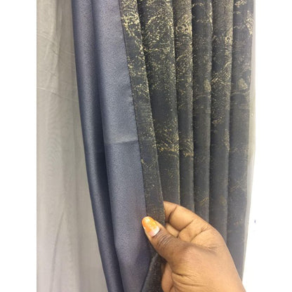 2PCS Modern Window Curtains Black And Gold Patterned Measuring 2M+2M With A 1Pc Sheer 3M. Ideal For Living Room/bedroom/dining Room/study Room/home Office (exclusive Sheer). With White Plastic Eyelets